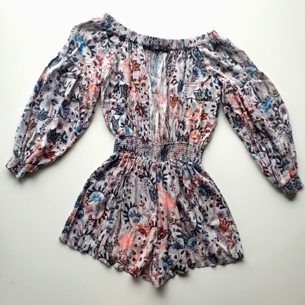 Free People "Pretty and Free" off the shoulder floral romper, size xs - Picture 6 of 10